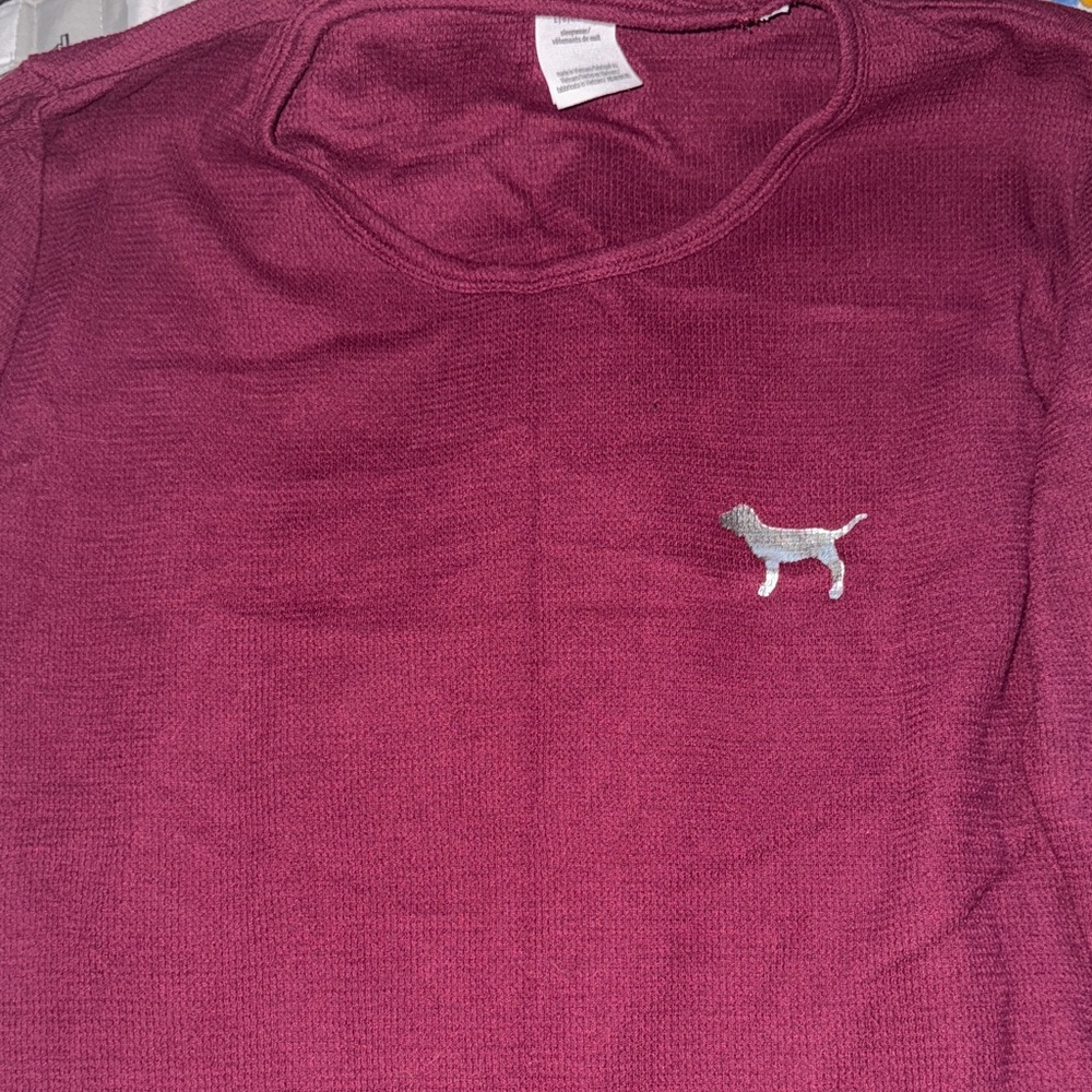 PINK Burgundy Long Sleeve Shirt with Dog Logo- large - Picture 2 of 5
